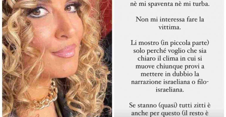 Selvaggia Lucarelli minacciata ed insultata per un post su Hamas ed Israele
