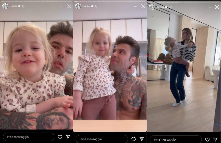 Le storie Instagram condivise da Fedez con Chiara Ferragni e la figlia Vittoria.
