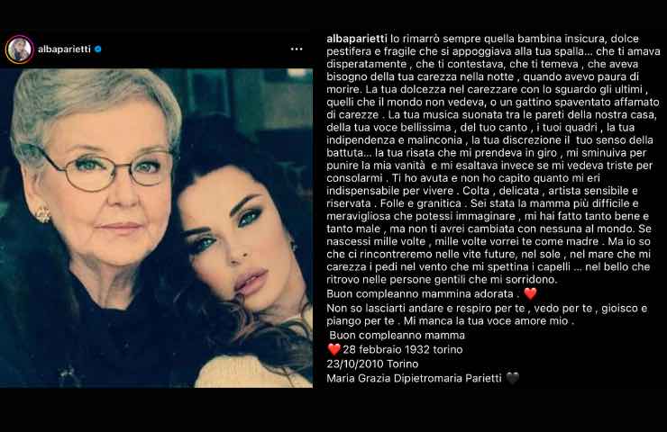 Post instagram Alba Parietti lutto madre 