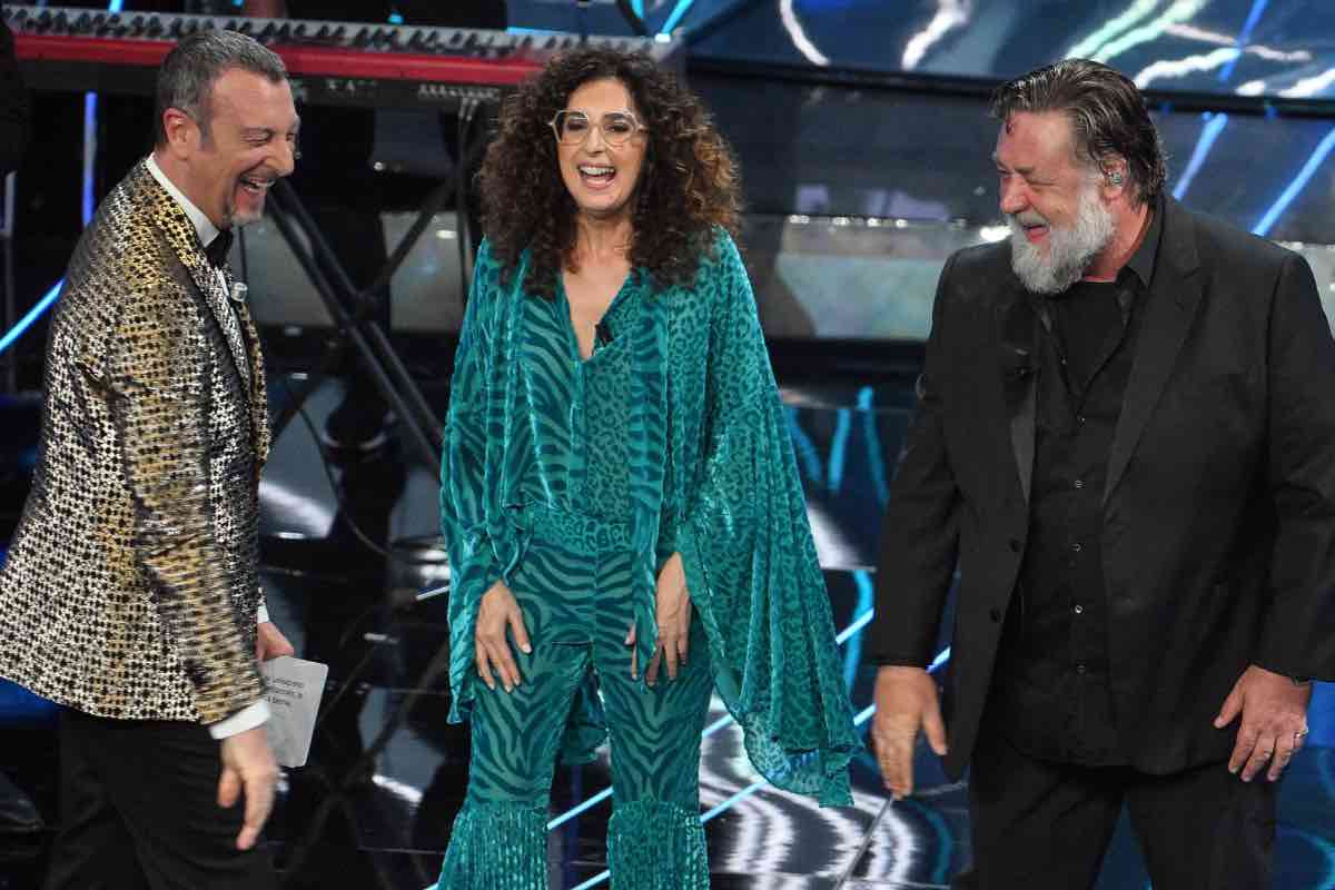 Russell Crowe a Sanremo gesto sospetto 