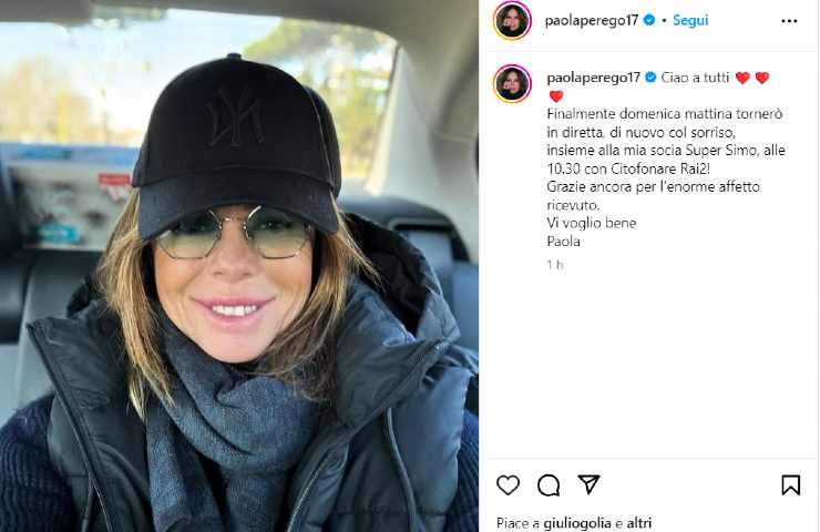 Paola Perego e il post su IG che annuncia il suo ritorno