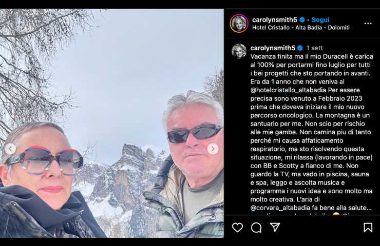 Carolyn Smith post IG vacanza 