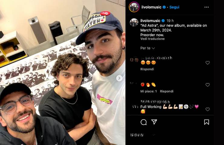 Il Volo post IG annuncio 