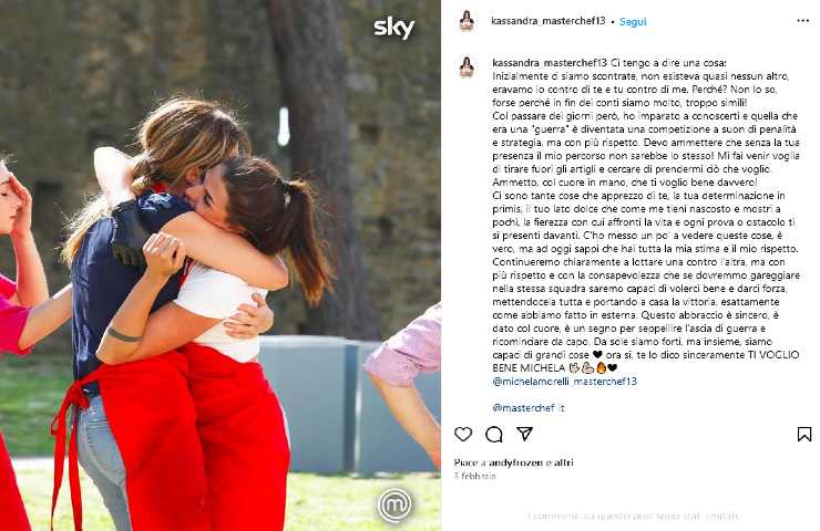 Un post di Kassandra su Instagram con una dedica a Michela.