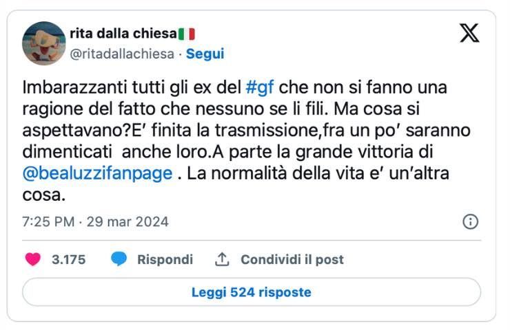 Rita Dalla Chiesa social X gf
