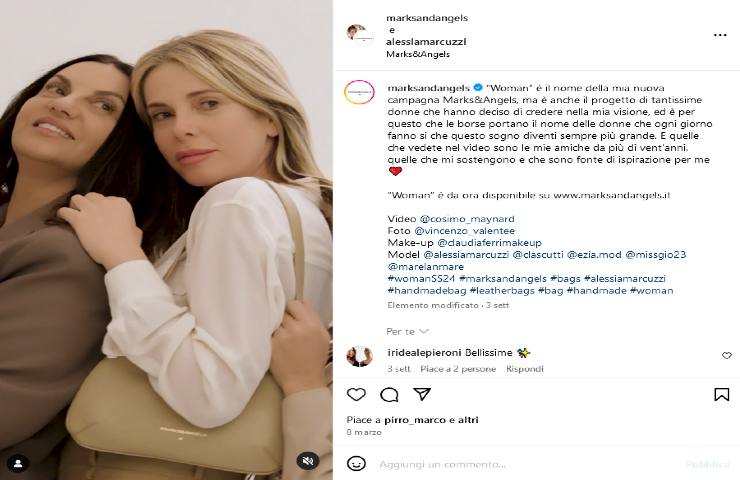 Post Instagram di Alessia Marcuzzi per il lancio di una nuova campagna del suo brand.