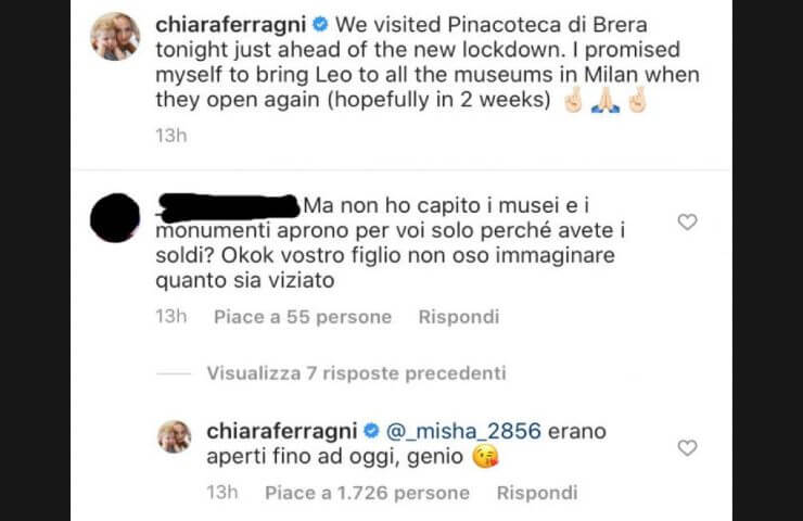 Commenti negativi a Chiara Ferragni su Instagram.