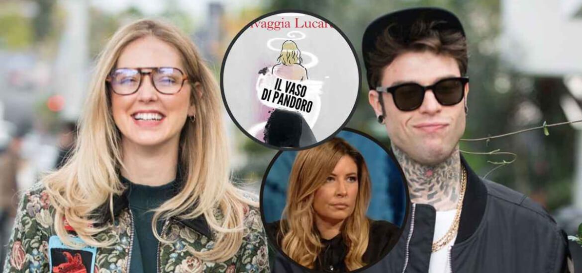Fedez e Chiara Ferragni. Nei cerchi: "Il Vaso di Pandoro" e Selvaggia Lucarelli.