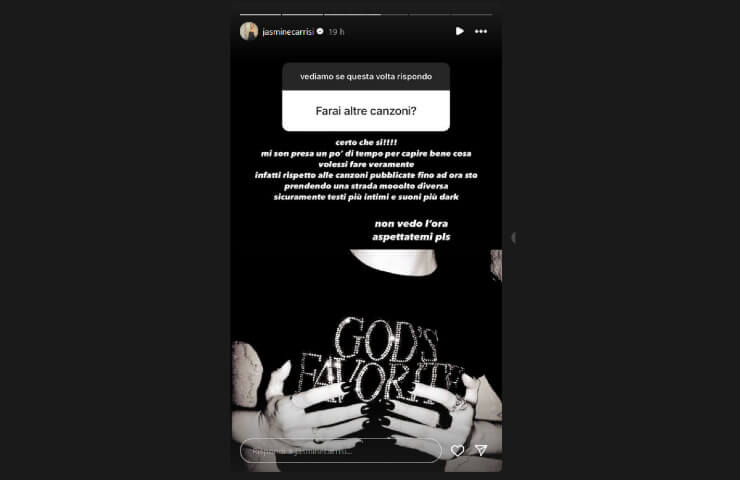 Storia Instagram di Jasmine Carrisi. Storia Instagram di Jasmine Carrisi.